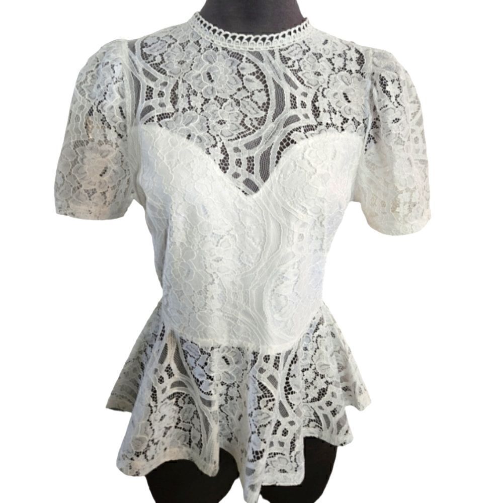 EC PEACH BRAND "SHADOW WHITE" LACE SINCHED ELASTIC WAIST SZ. M